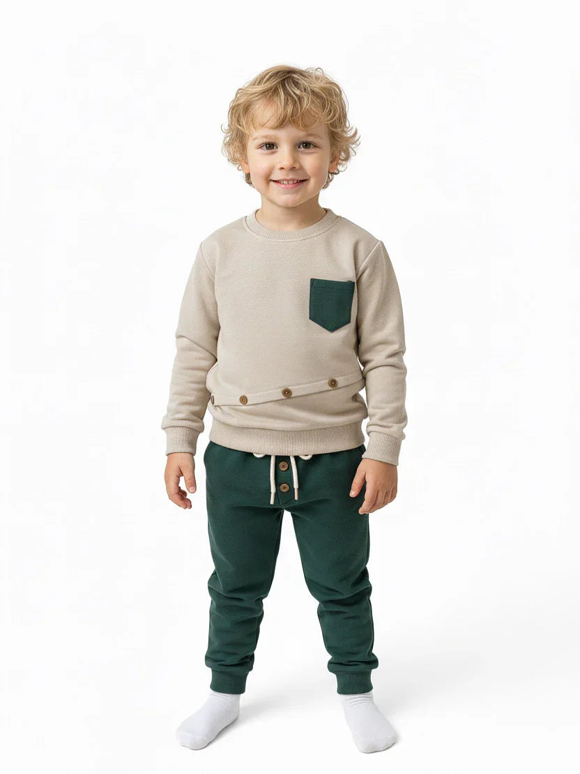 Düğme Detaylı Erkek Çocuk Takımı