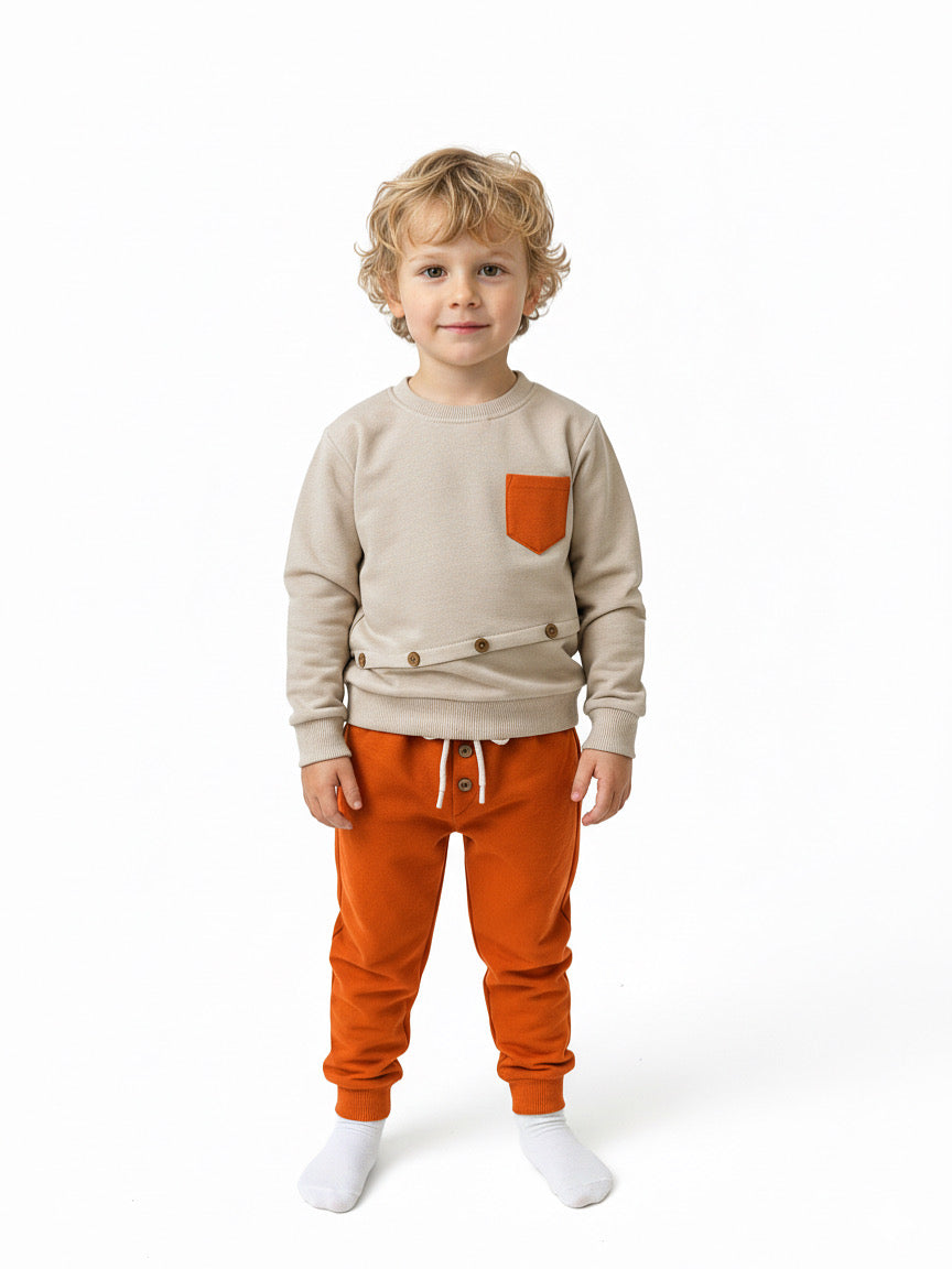 Düğme Detaylı Erkek Çocuk Takımı