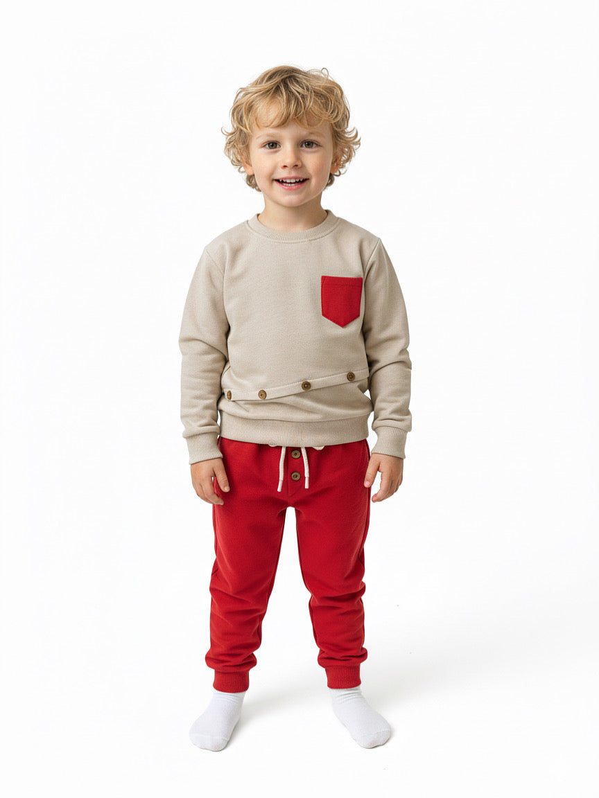 Düğme Detaylı Erkek Çocuk Takımı