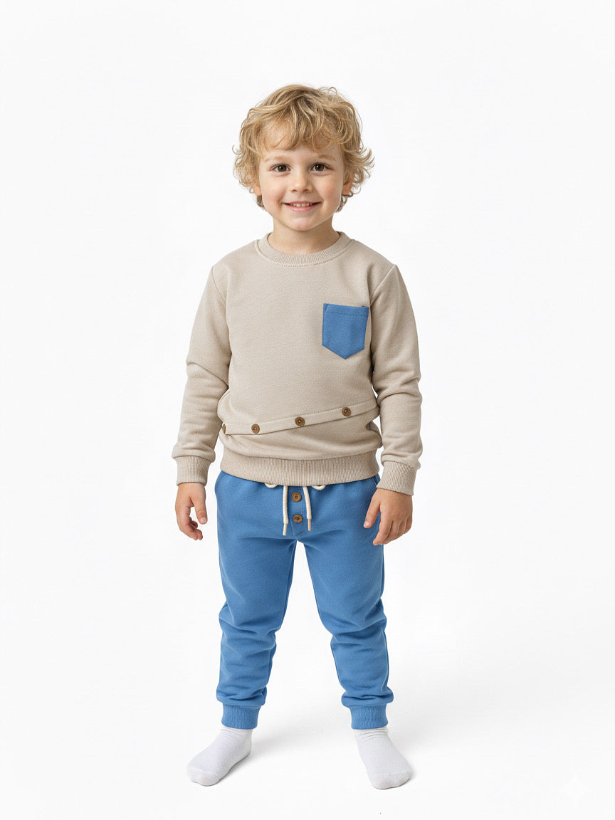 Düğme Detaylı Erkek Çocuk Takımı