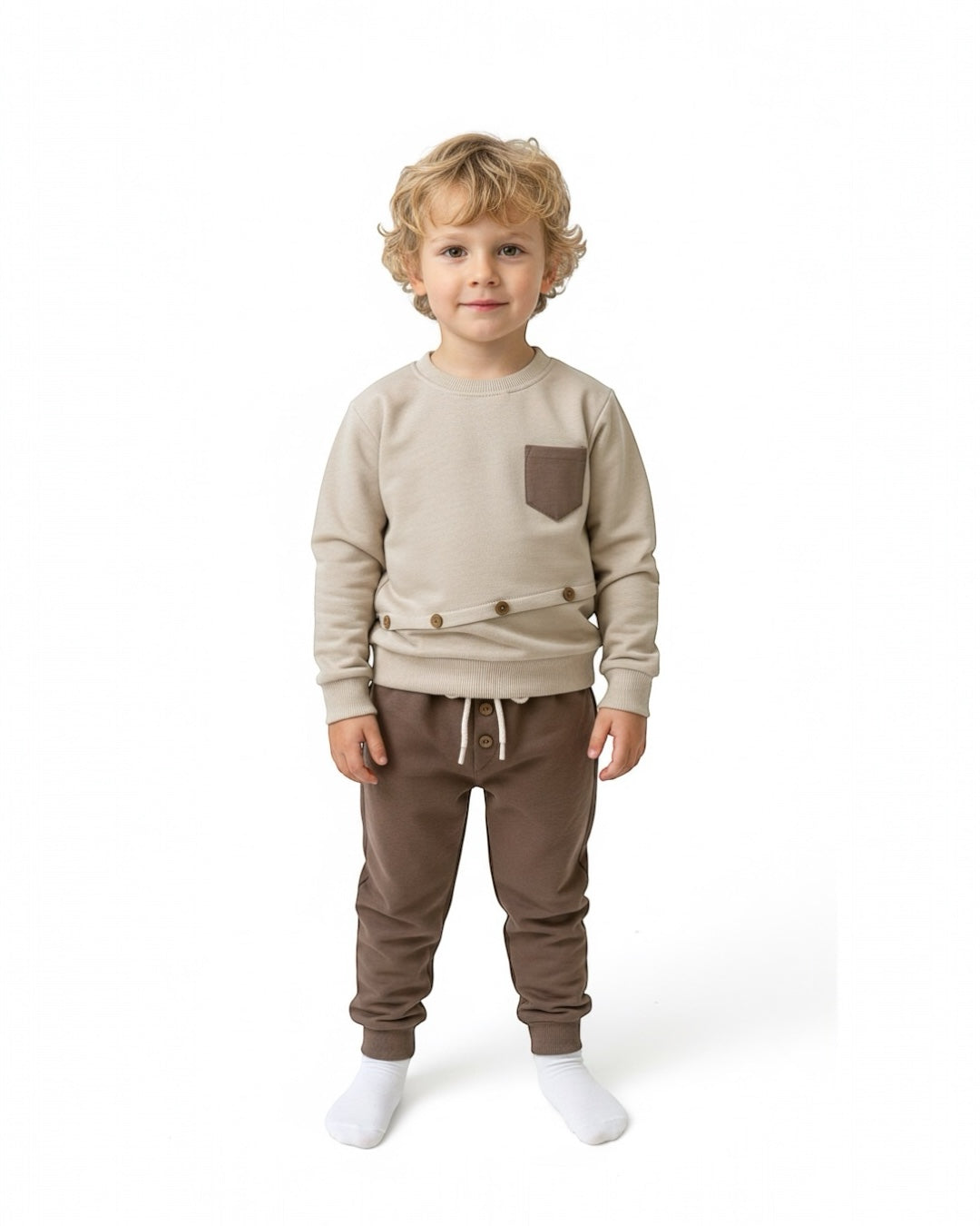 Düğme Detaylı Erkek Çocuk Takımı
