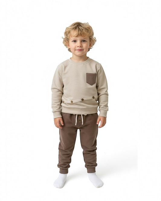 Düğme Detaylı Erkek Çocuk Takımı