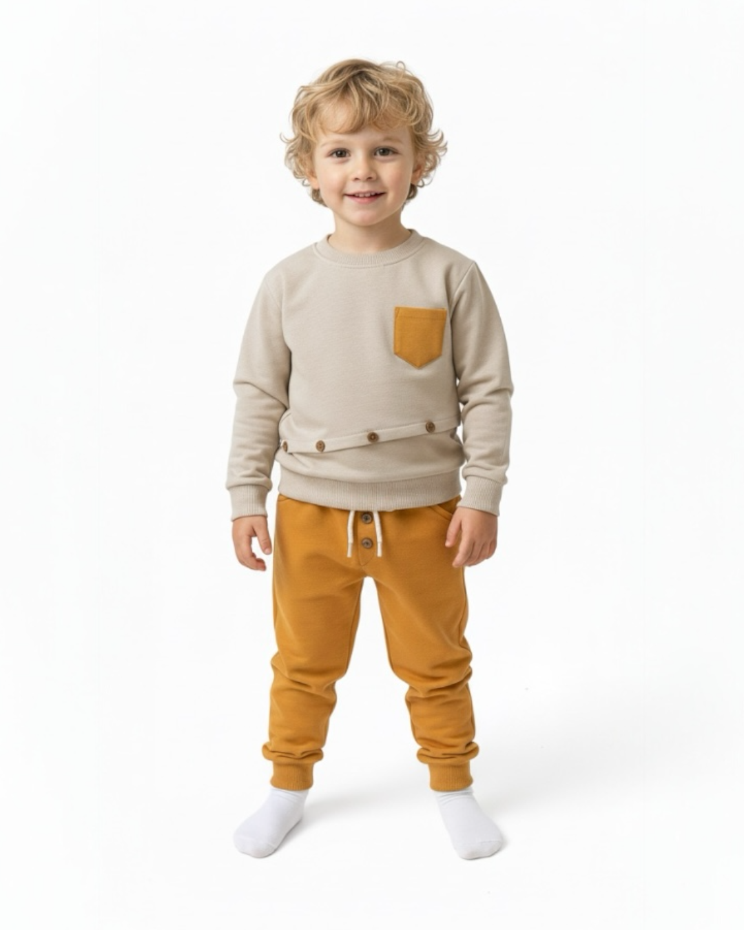 Düğme Detaylı Erkek Çocuk Takımı