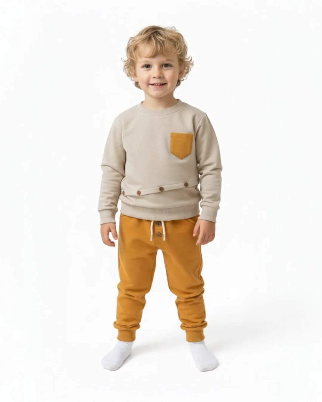 Düğme Detaylı Erkek Çocuk Takımı